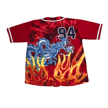 Vintage Y2k Urban Rags Dragon Flame Fire Print Button Jersey
