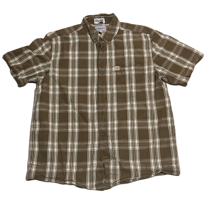 Carhartt Mens Plaid Short Sleeve Shirt Button Up Pocket Green Casual