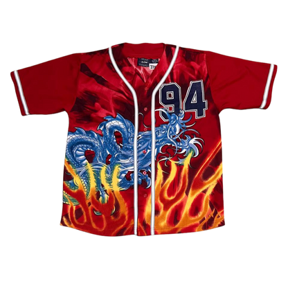 Vintage Y2k Urban Rags Dragon Flame Fire Print Button Jersey
