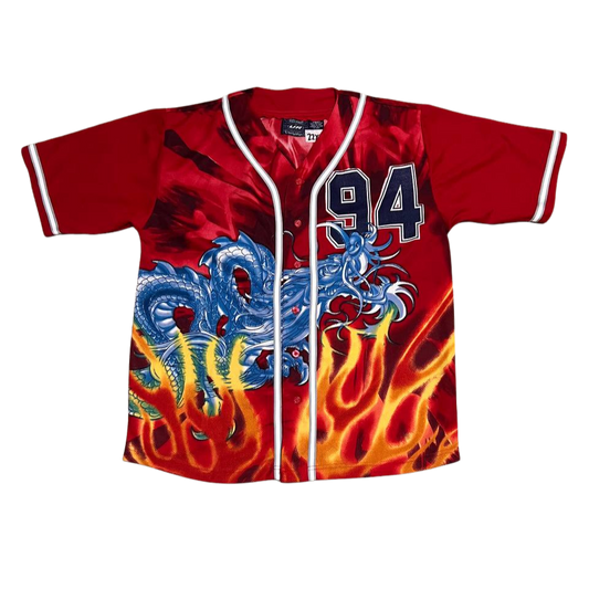Vintage Y2k Urban Rags Dragon Flame Fire Print Button Jersey