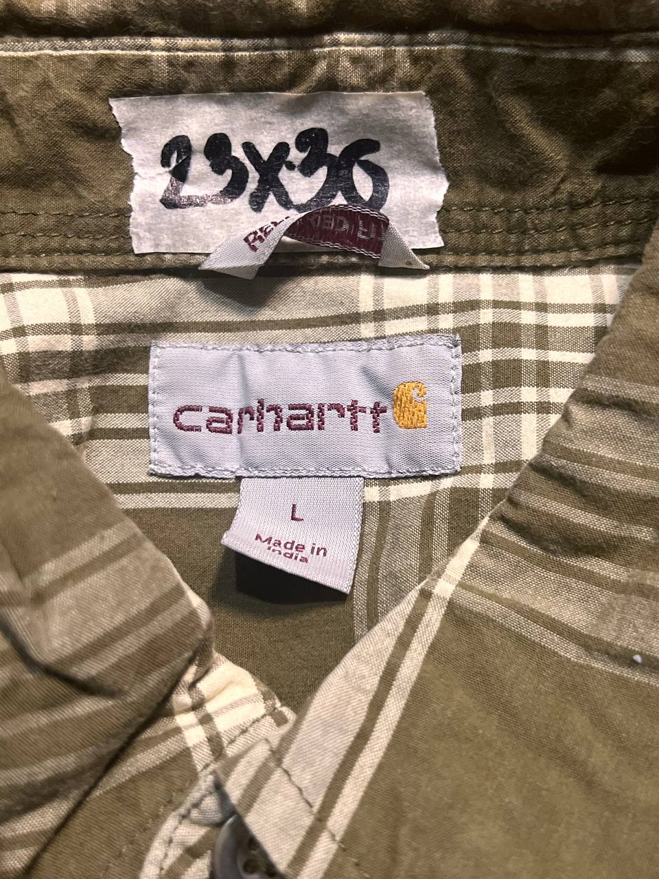 Carhartt Mens Plaid Short Sleeve Shirt Button Up Pocket Green Casual