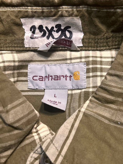 Carhartt Mens Plaid Short Sleeve Shirt Button Up Pocket Green Casual