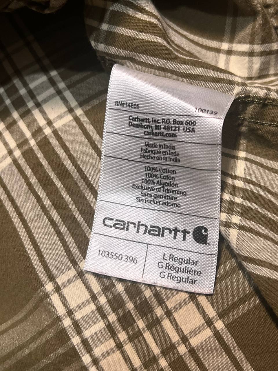 Carhartt Mens Plaid Short Sleeve Shirt Button Up Pocket Green Casual
