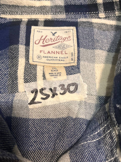 American Eagle Flannel Shirt Mens Blue Plaid Long Sleeve Heritage